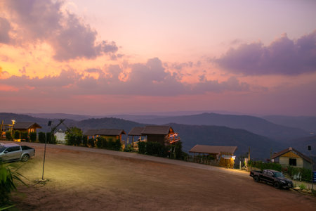 Sunset at Phu Chi Fa, Chiang Rai, Thailandの写真素材