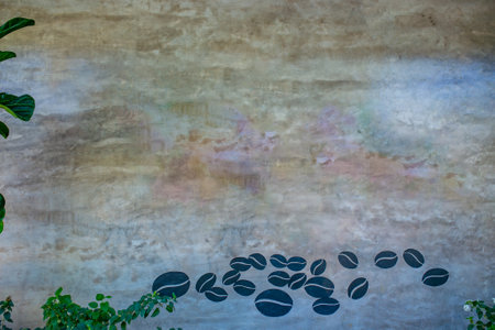 Coffee beans on the cement wall background with copy space.の写真素材
