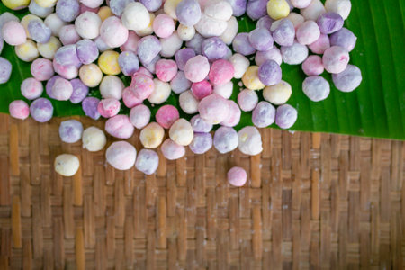 Thai dessert Raw Bua Loy balls in many colours. Thai dessert made of glutinous rice, glutinous rice, glutinous rice ballの写真素材