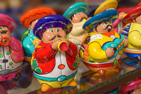 pottery figurines decorated with colorful motifs from mexico latin amerikaの写真素材