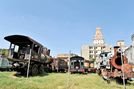 HAVANA, CUBA, MAY 9, 2009  A fied full of abandoned old locomotives in Havana, Cuba, on May 9th, 2009  のeditorial素材