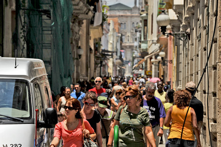 HAVANA, CUBA, MAY 6, 2009  People walking on a street in Havana, Cuba, on May 7th, 2009 のeditorial素材