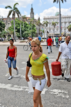 HAVANA, CUBA, MAY 6, 2009  People walking on a crosswalk in Havana, Cuba, on May 7th, 2009 のeditorial素材