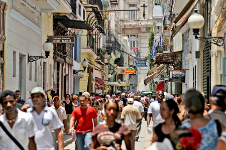 HAVANA, CUBA, MAY 6, 2009  People walking on a street in Havana, Cuba, on May 7th, 2009 のeditorial素材