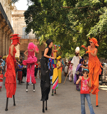 HAVANA, CUBA, OCTOBER 20, 2009  Performers dancing with wooden legs in a street, in Havana, Cuba, on October 20th, 2009 のeditorial素材