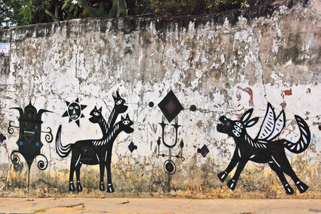 OLINDA, RECIFE, PERNAMBUCO, BRAZIL, JANUARY 8 2008  A wall full of illegal graffiti のeditorial素材