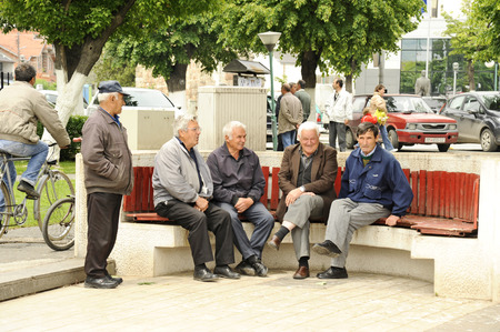 BITOLA, MACEDONIA, MAY 19, 2011  Old men sitting on a park bench in Bitola, Macedonia, on May 19th, 2011 のeditorial素材