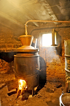OHRID, MACEDONIA, MAY 17, 2011  A private manufacturing plant for making home made alcohol in the countryside of Ohrid, Macedonia, on May 17th, 2011 のeditorial素材