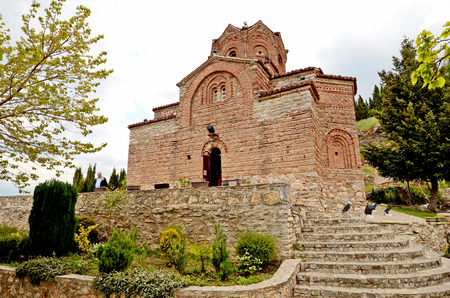 OHRID, MACEDONIA, MAY 20, 2011  The church of Sveti Jovan Bogoslov Kaneo overlooking lake Ohrid, in Ohrid, Macedonia, on May 20th, 2011 のeditorial素材