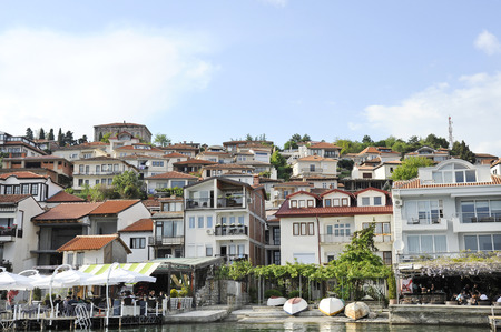 OHRID, MACEDONIA, MAY 18, 2011  A view to the town of Ohrid over the lake Ohrid, in Ohrid, Macedonia, on May 18th, 2011   のeditorial素材