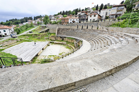 OHRID, MACEDONIA, MAY 17, 2011  An old amphitheater inside the fortress of Tsar Samuil, in Ohrid, Macedonia, on May 17th, 2011 のeditorial素材