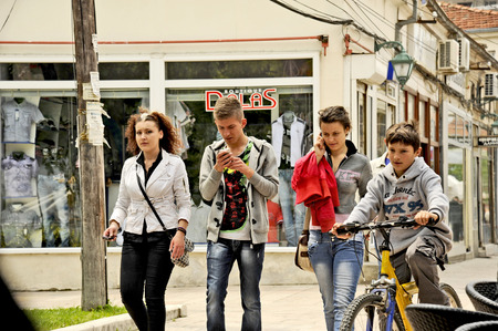 PRILEP, MACEDONIA, MAY 6, 2011  People walking on the pedestrian street in Prilep, Macedonia, on May 6th, 2011 のeditorial素材