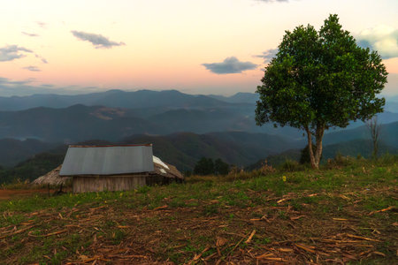Sunset at Mae Om Ki in Tak, Thailandの写真素材