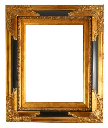 old antique gold frame over white の写真素材
