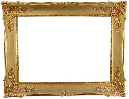 old antique gold frame over whiteの写真素材