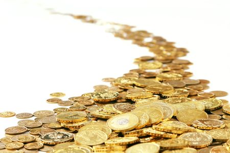 many of gold coins making curved pathの写真素材