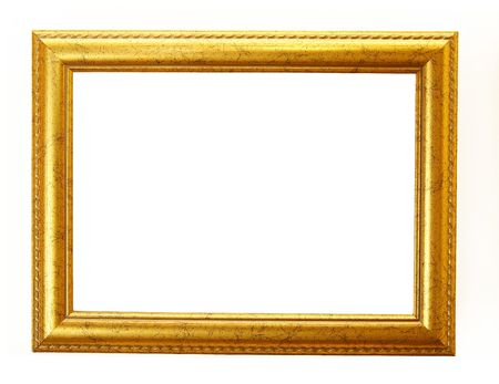old antique gold frame over white with clipping pathの写真素材