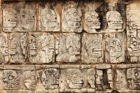 A picture of Mayan stone skulls in Chitchen-Itzaの写真素材
