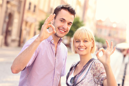 A picture of a happy couple sightseeing Gdansk in Polandの写真素材