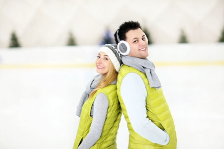 A picture of a happy man on the ice rinkの写真素材