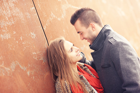 A picture of a romantic couple on an autumn dateの写真素材