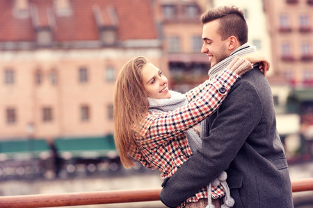 A picture of a romantic couple on a date in Gdanskの写真素材