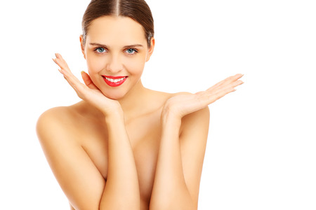 A picture of a beautiful woman posing over white backgroundの写真素材