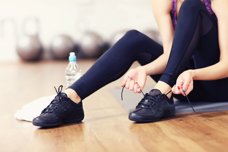 Picture of fit woman getting ready for aerobicsの写真素材