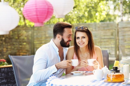 Picture of young couple  in a restaurantの写真素材