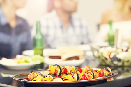 Closeup of grilled shashliks on plateの写真素材