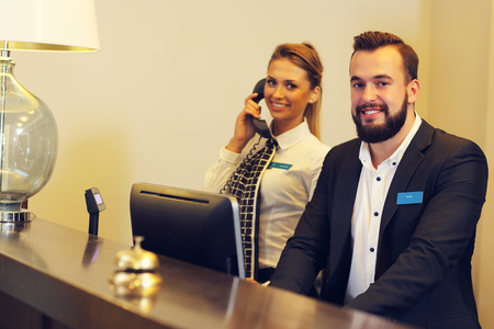 Picture of two receptionists at workの写真素材