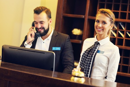 Picture of two receptionists at workの写真素材