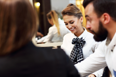 Picture of young businesswoman working cafeの写真素材