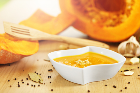 Picture showing pumpkin creamy soup with pinia nutsの写真素材