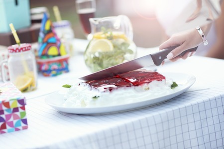 Group of friends having fun at birthday partyの写真素材