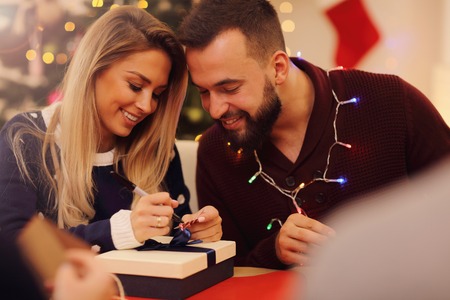 Family preparations for Christmasの写真素材