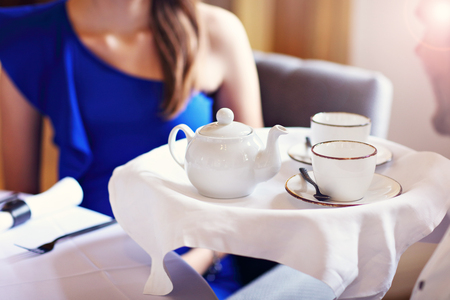 Picture showing romantic couple dating in restaurantの写真素材