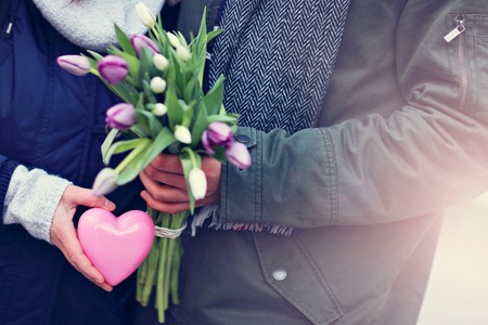 Young couple dating in the cityの写真素材