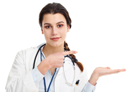 Woman doctor isolated over white backgroundの写真素材