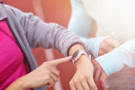 Picture showing man and woman racing on outdoor trackの写真素材