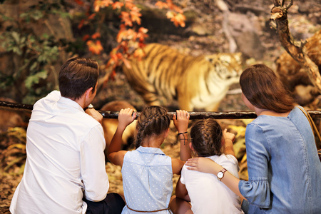Joyful family in nature museumの写真素材