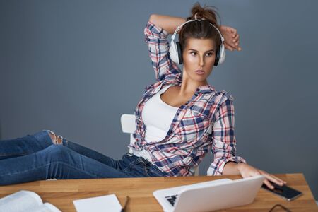 Female student learning at home