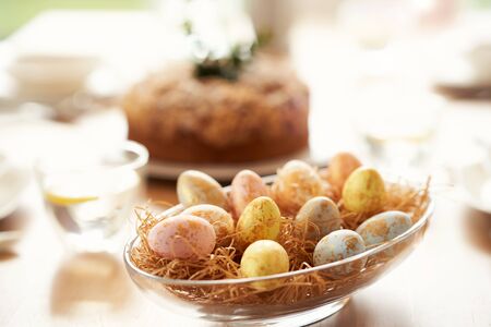 Picture of Easter cake and eggs on table