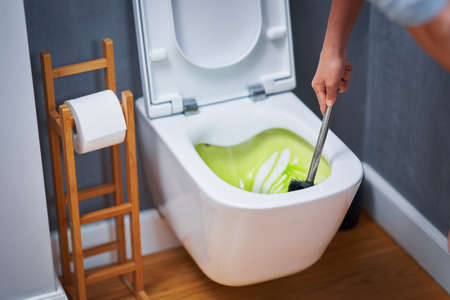 Picture of cleaning toilet seat with chemicalsの写真素材