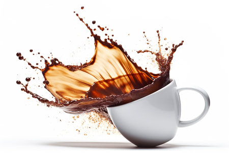 AI generated image of coffee splash over whiteの素材
