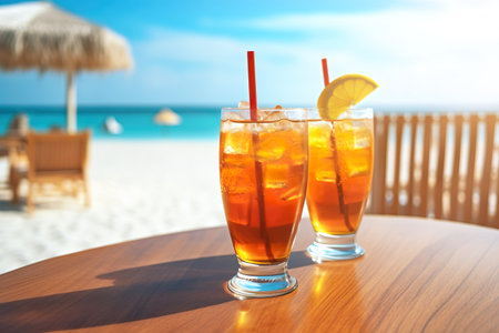 AI generated image of drink on the beachの写真素材