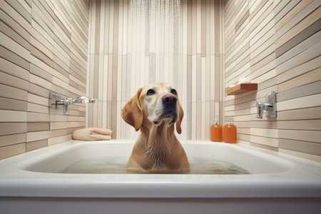 AI generated image of dog having bathの素材