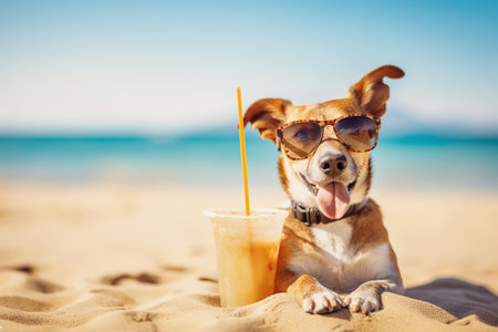 AI generated image of dog on the beachの素材