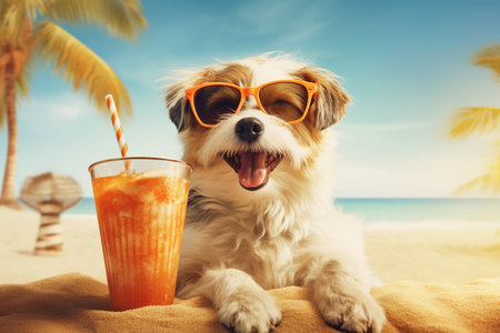 AI generated image of dog on the beachの素材