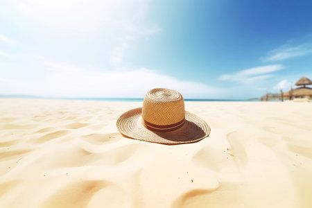 Image of a single hat on the beach sandの写真素材